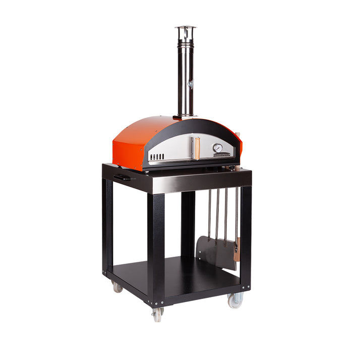 Rossofuoco MINO Outdoor wood-fired oven 70 x 48 cm with direct combustion - Orange Plus cart and accessories