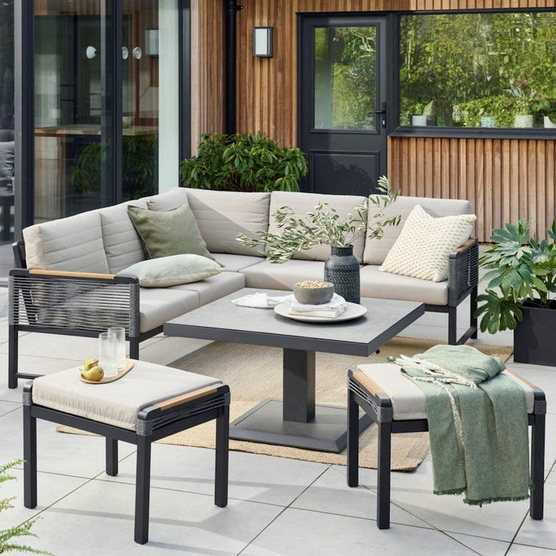 Norfolk Leisure Bellmount Mini Corner Rope Aluminium Set With Gas Adjustable Table and 2 Small Stools