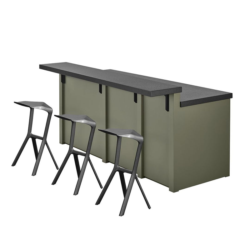 Grandpro by Stoll Aluminum Outdoor Kitchen - Sage Green bar & grill with refrigerator & sink - incl. Crossray C4 infrared barbecue - black