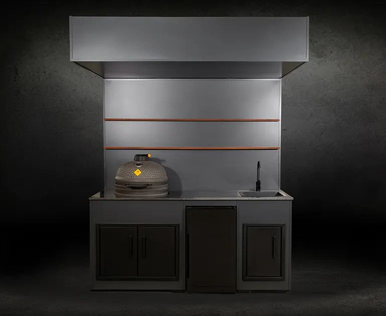 Grillandia Outdoor Kitchen Open Kamado Grill Cabana, and Sink | 2M