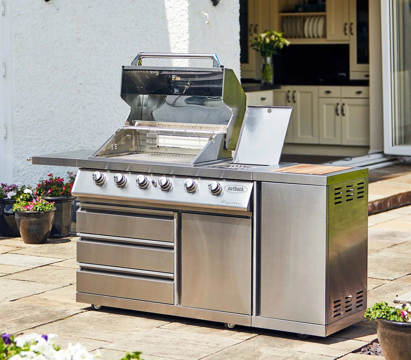 Outback Signature II 4 Burner Hybrid – Stainless Steel + Gas Bottle Cabinet
