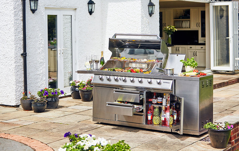 Outback Signature II 6 Burner Hybrid – Stainless Steel and Gas Bottle Cabinet
