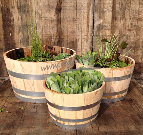 Plant Container Wooden Chestnut Barrels Set - 3 Pieces