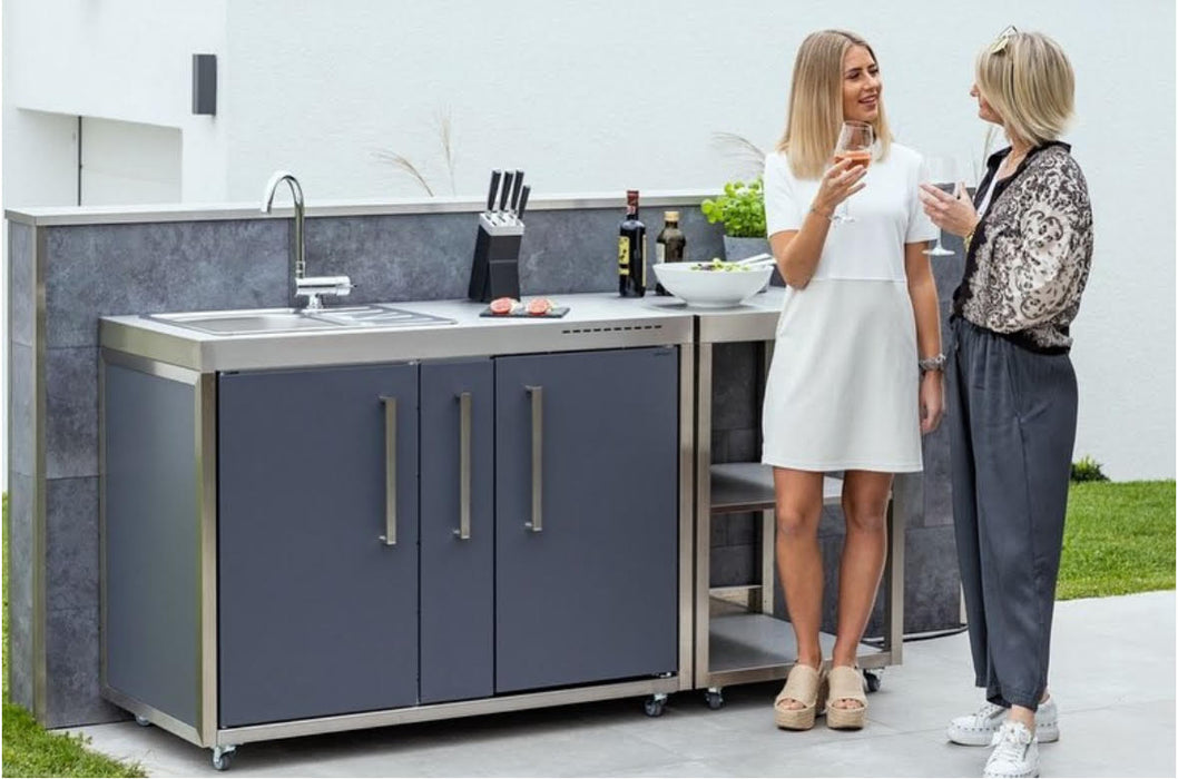 Elfin Compact MO 120A Outdoor Kitchen - With Sink On the Left & Fridge on the Right - Slate Grey