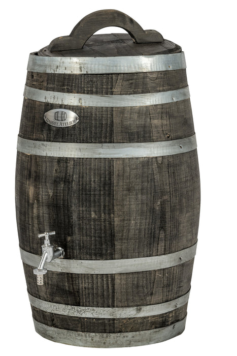 Wooden Barrel 225 Liters Gray with Loose Lid and Handle, Back Inlet