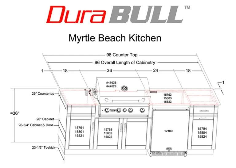 DuraBull Myrtle Beach 8Ft Straight Line Complete Outdoor Kitchen