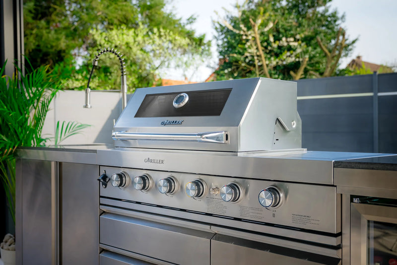 Goriller Outdoor Kitchen SilverBack| 6-Burner Gas Grill, Double Door Fridge and Sink | 3m