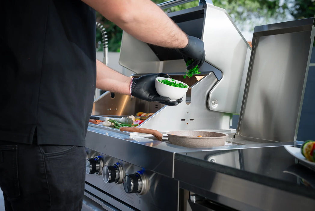 Goriller Outdoor Kitchen SilverBack| 6-Burner Gas Grill, Double Door Fridge and Sink | 3m