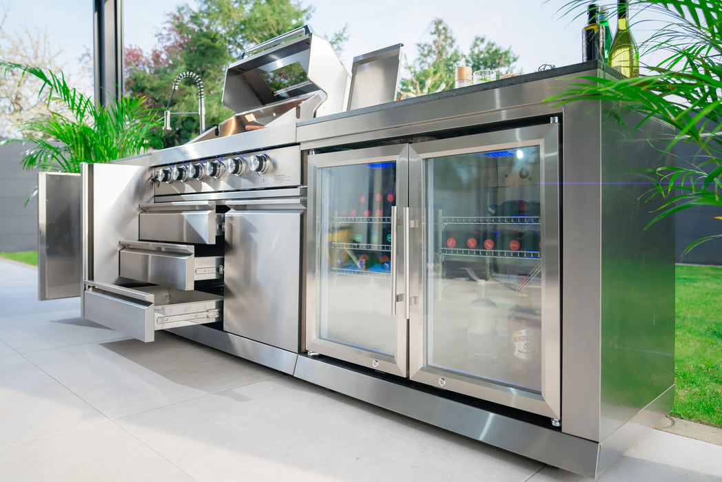 Goriller Outdoor Kitchen SilverBack| 6-Burner Gas Grill, Double Door Fridge and Sink | 3m
