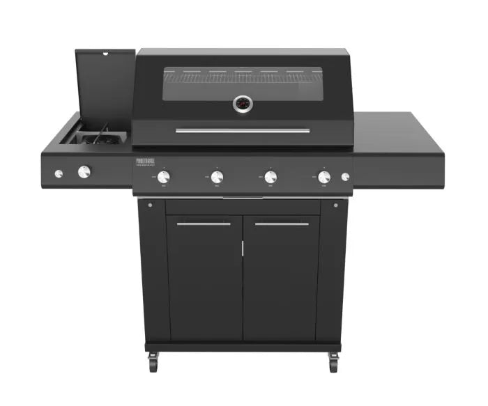 Barbecue Grill - Fry Top 750 4-burner gas barbecue Black with Sun Grill Trolley and Dual Side Burner