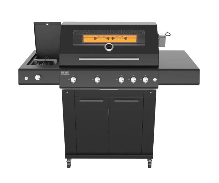 Barbecue Grill - Fry Top 750 5-burner Hybrid  Black with Sun Grill Trolley and Dual Side Burner