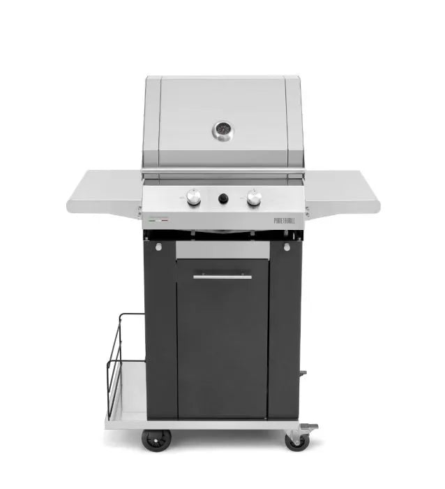 Pianeta Grill - Fry Top 500 High 2-burner gas barbecue, with Sunny High Black trolley & soapstone