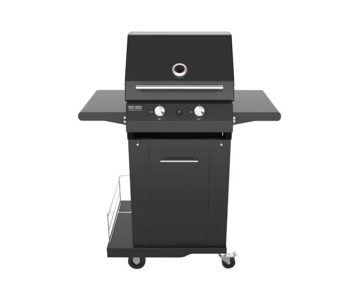 Pianeta Grill - Fry Top 500 High 2-burner gas barbecue, with Sunny High all Black trolley & Round grills