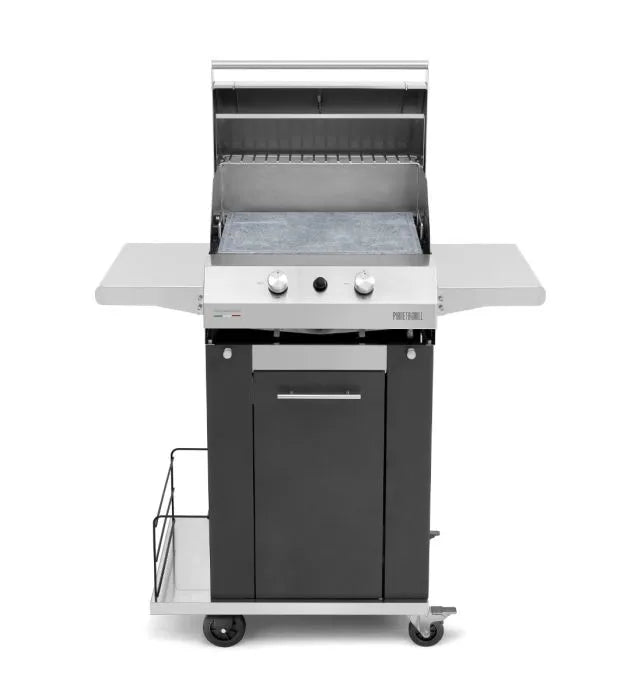 Pianeta Grill - Fry Top 500 High 2-burner gas barbecue, with Sunny High Black trolley & soapstone