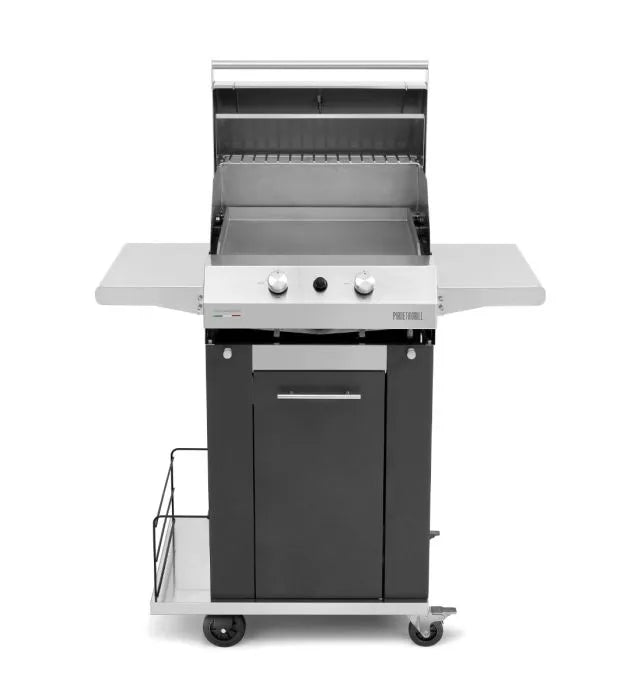 Pianeta Grill - Fry Top 500 High 2-burner gas barbecue, with Sunny High Black trolley & teppanyaki plate