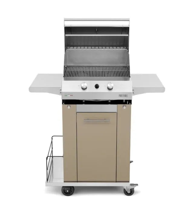 Pianeta Grill - Fry Top 500 High 2-burner gas barbecue, with Sunny High Beige trolley & Round grills