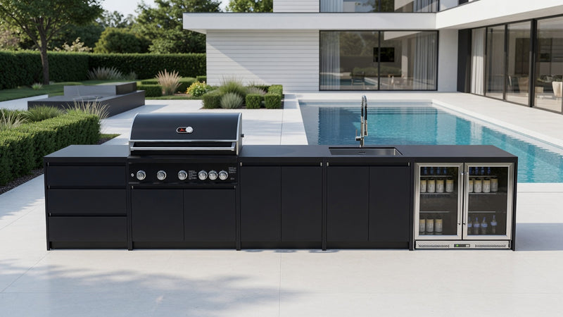 Whistler Fairford Black Outdoor Kitchen with Burford 5-Burner BBQ | 4.5M Full-Length
