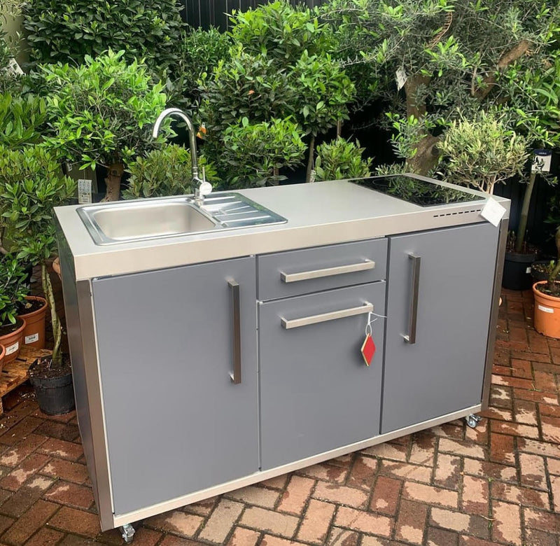 Elfin Compact MO 150S Outdoor Kitchen - With Sink on the Left, Fridge on the Right & Hob on the Right - Slate Grey