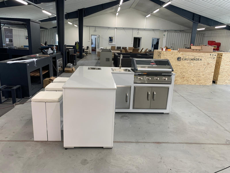 Grillandia White Outdoor Kitchen Paired with Beefeater 1600 4 Burner | 2.1M X 2M