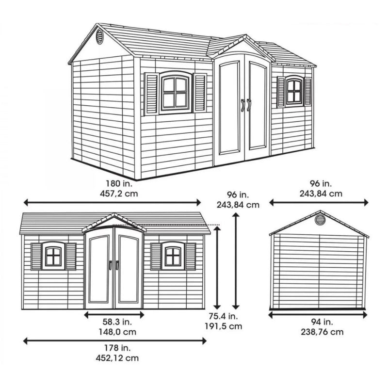 Lifetime 15ftx8ft Heavy Duty Single Entrance Plastic Shed