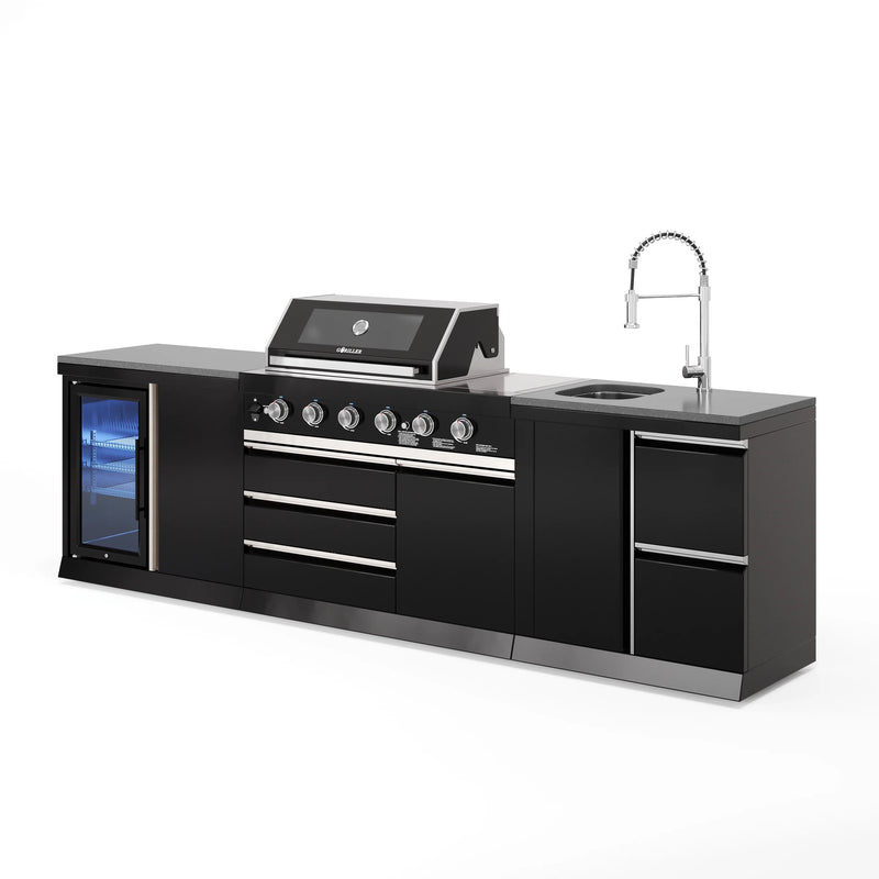 Goriller Outdoor Kitchen | 6-Burner Gas Grill, Sink and Fridge | 3m Compact Luxury Design