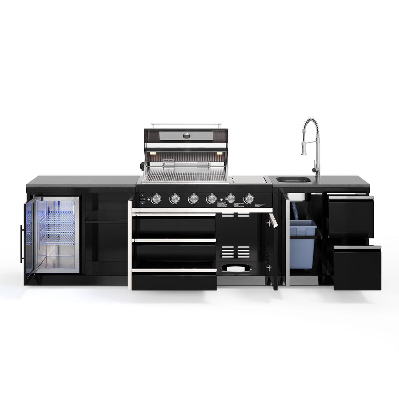 Goriller Outdoor Kitchen | 6-Burner Gas Grill, Sink and Fridge | 3m Compact Luxury Design