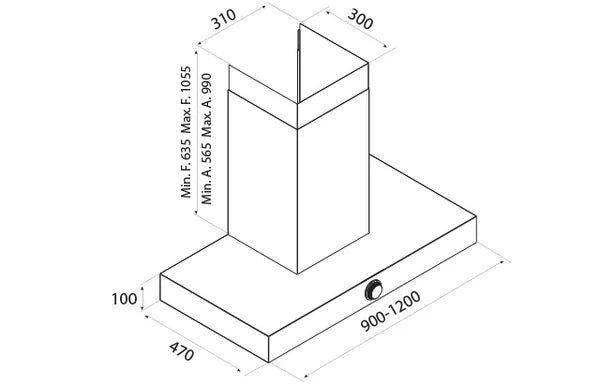 Airforce Vis Boxy 120cm Wall Mounted Cooker Hood with Electronic Rotary Control- Anthracite Finish
