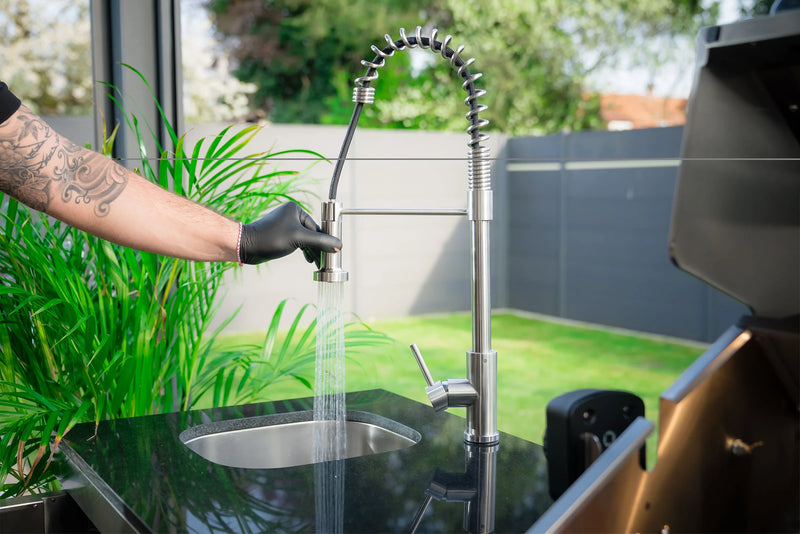 Goriller Outdoor Kitchen SilverBack| 6-Burner Gas Grill, Double Door Fridge and Sink | 3m