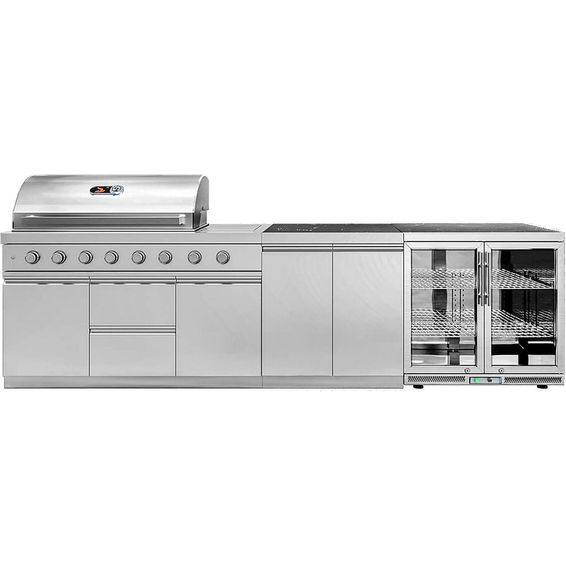 Whistler Grills Blockley 6-Burner Kitchen with Double Door Fridge - Stainless Steel 3.3m