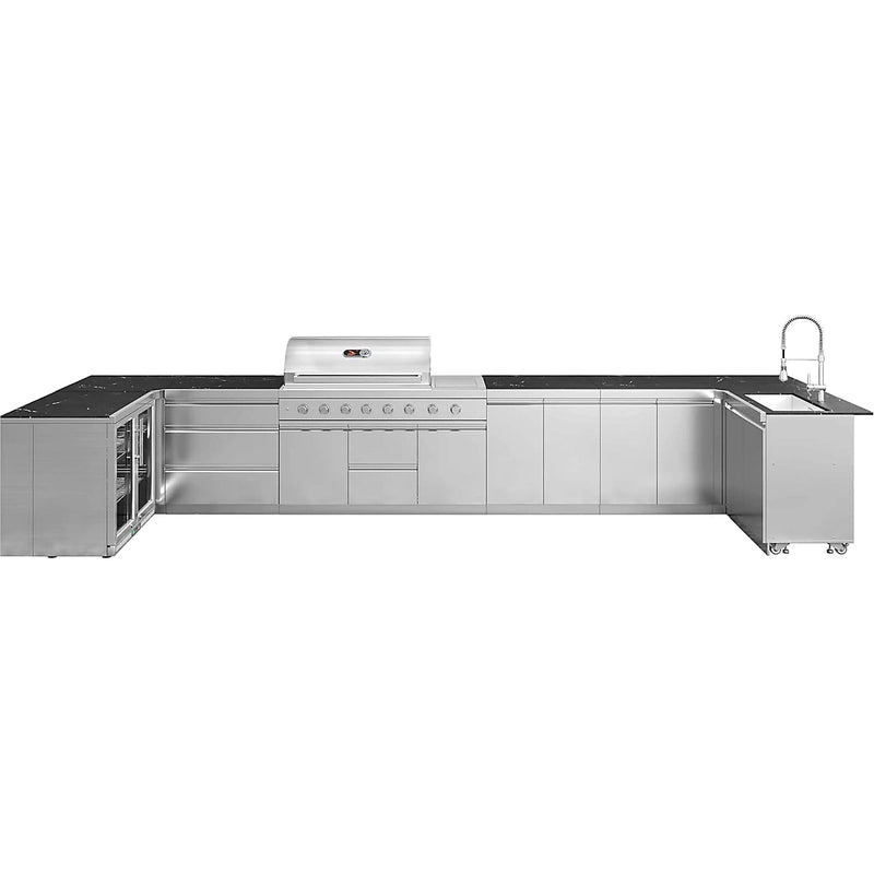 Whistler Grills Malmesbury 6-Burner Kitchen with Double Door Fridge, Sink and Corner Units - Stainless Steel 1.5m x 5m x 1.5m
