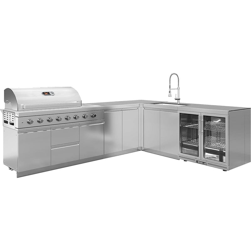Whistler Grills Marlborough 6-Burner Kitchen with Double Door Fridge, Sink and Corner Unit - Stainless Steel 2.9 x 2.3Meters