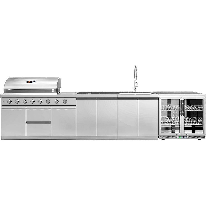 Whistler Grills Oaksey 6-Burner Kitchen with Double Door Fridge, Sink and Gas Bottle Cabinet - Stainless Steel 4.2Meters