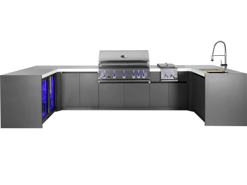 Whistler Fairford Outdoor Kitchen with Burford 5-Burner BBQ and side burner | 1.6M X 4.2M x 1.6 Full-Length