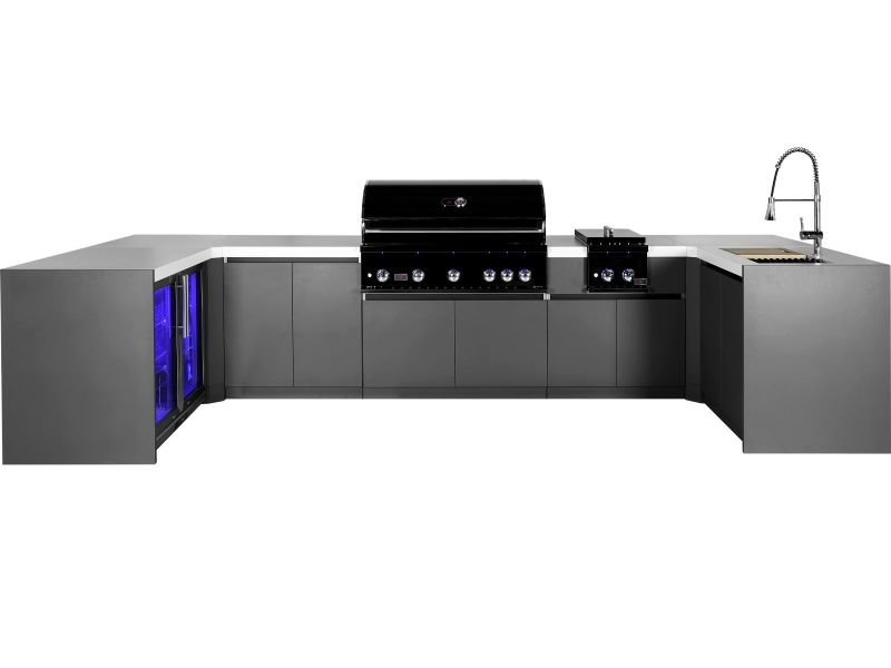 Whistler Fairford Outdoor Kitchen with Burford 5-Burner BBQ and side burner | 1.6M X 4.2M x 1.6 Full-Length