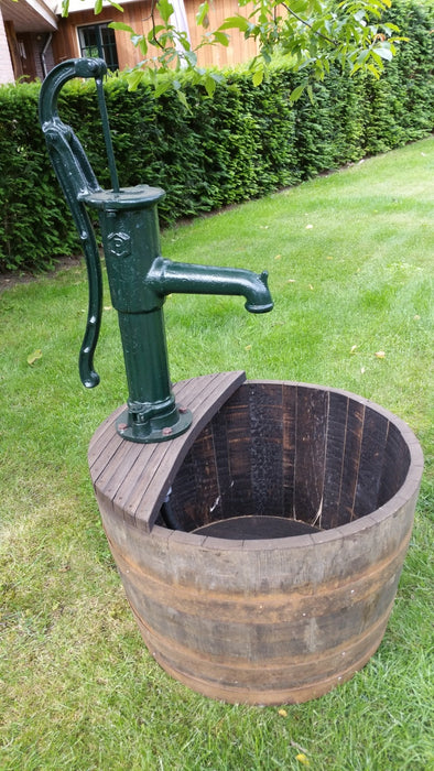 Oak Whisky Half Barrel Water Feature with Cast Iron Pump