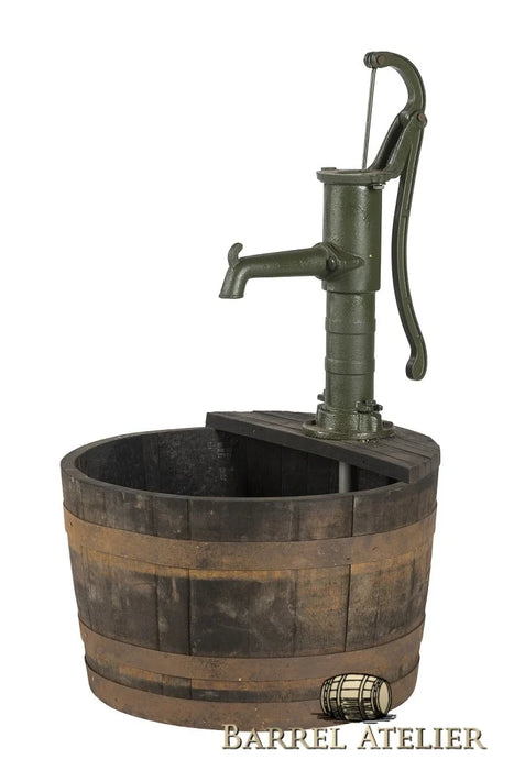 Oak Whisky Half Barrel Water Feature with Cast Iron Pump