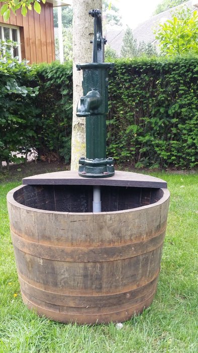 Oak Whisky Half Barrel Water Feature with Cast Iron Pump