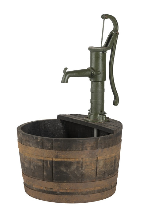 Oak Whisky Half Barrel Water Feature with Cast Iron Pump