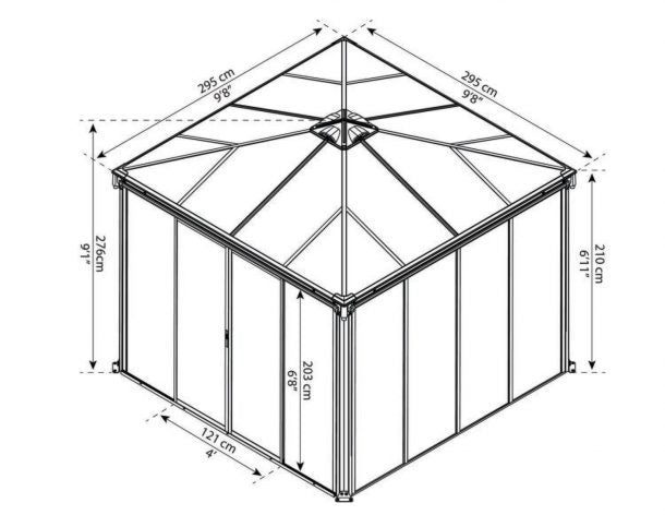 Enclosed Gazebo Kit - Ledro 10 ft. x. 10 ft. Grey Structure & Hybrid Panels