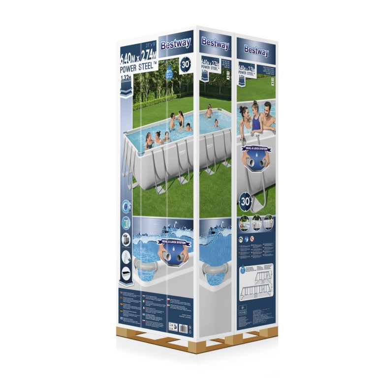 Bestway Power Steel Rectangular 21ft x 9ft x 52" Above Ground Swimming Pool, Set and Pool Cover