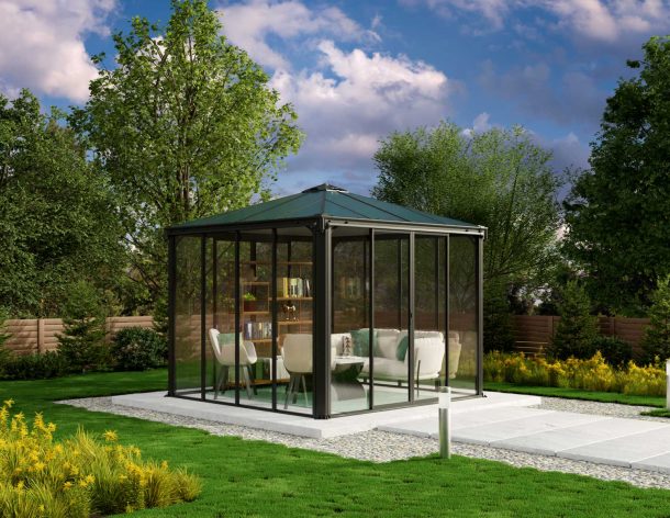 Enclosed Gazebo Kit - Ledro 10 ft. x. 10 ft. Grey Structure & Hybrid Panels