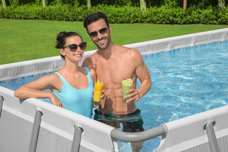 Bestway Power Steel Rectangular 21ft x 9ft x 52" Above Ground Swimming Pool, Set and Pool Cover