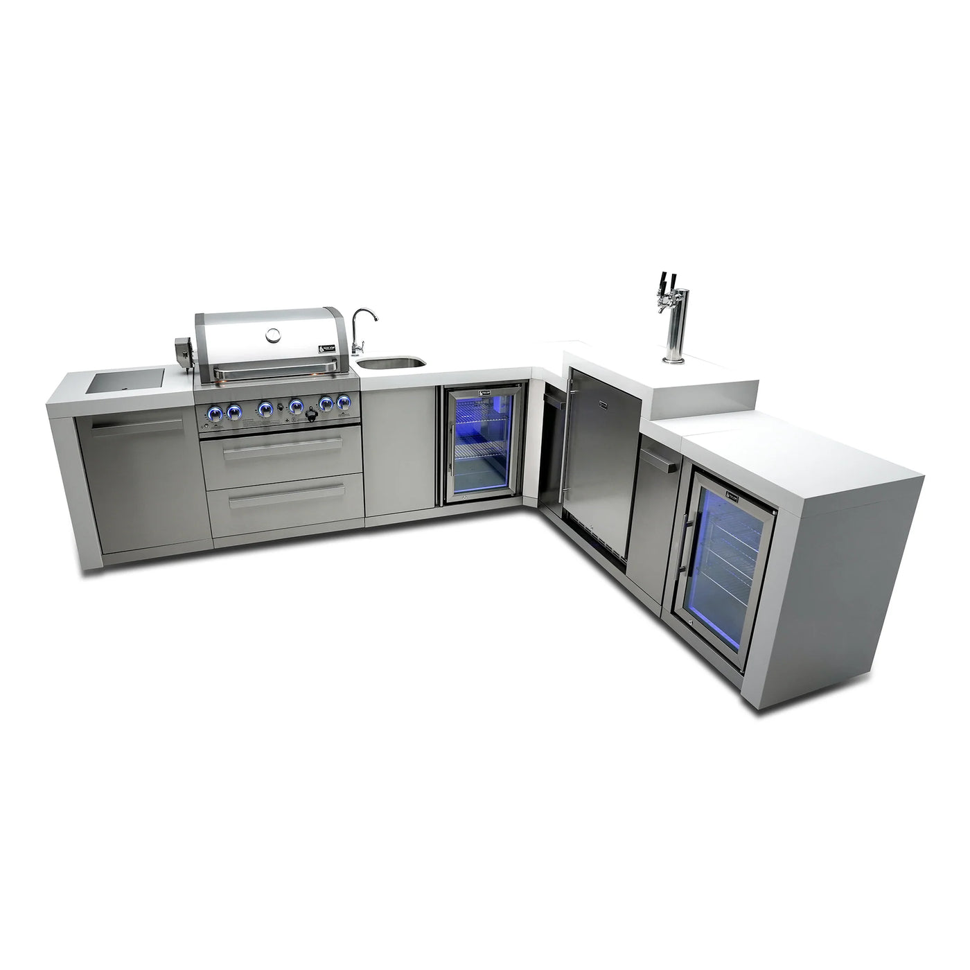 Mont Alpi Outdoor kitchen 4 Burner, Kegerator, Sink, and Double Fridges