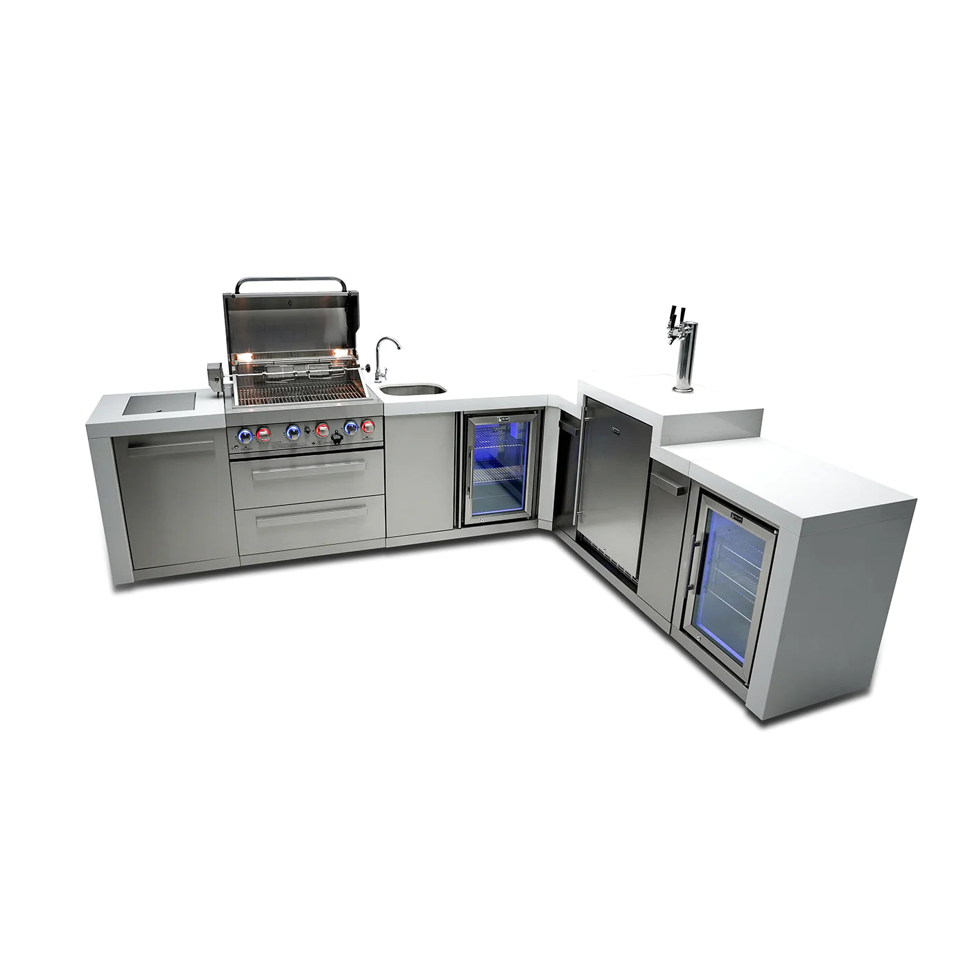 Mont Alpi Outdoor kitchen 4 Burner, Kegerator, Sink, and Double Fridges