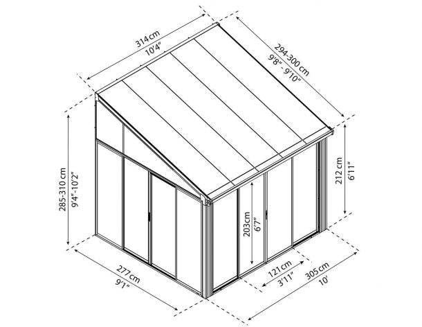 Enclosed Gazebo Kit -Sanremo 10 ft. x 10 ft. Solarium Kit - Grey Structure & Hybrid Panels