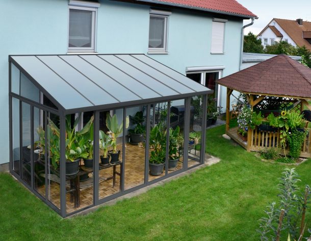Enclosed Gazebo -Sanremo 10 ft. x 18 ft. Solarium Kit - Grey Structure & Hybrid Panels