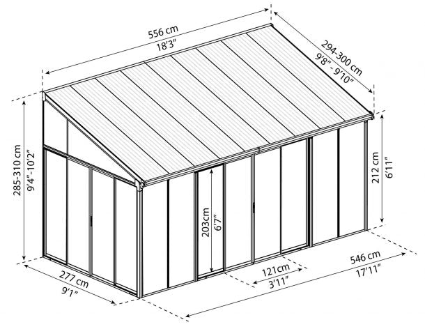 Enclosed Gazebo-Sanremo 10 ft. x 18 ft. Solarium Kit - Grey Structure & Hybrid Panels