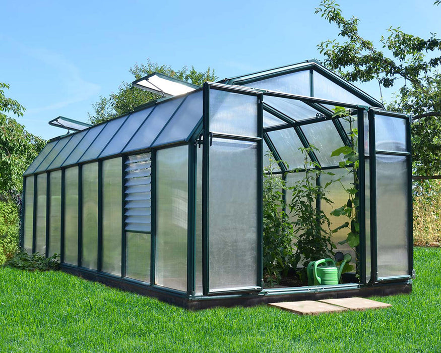 Hobby Gardener 8 ft. x 16 ft. Greenhouse Kit - Green Structure & Frost Twinwall Panels