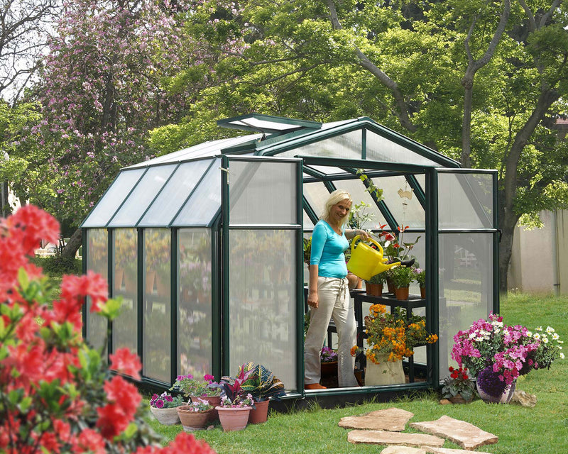 Hobby Gardener 8 ft. x 8 ft. Greenhouse Kit - Green Structure & Frost Twinwall Panels