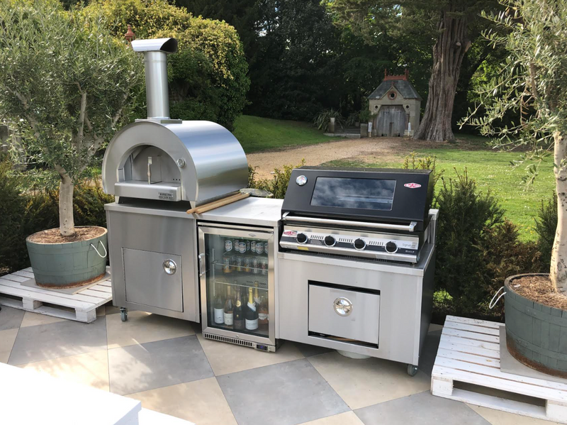 Beefeater 1200E Built-In 4 Burner Gas BBQ Outdoor Kitchen, Piccolo Pizza Oven and Fridge